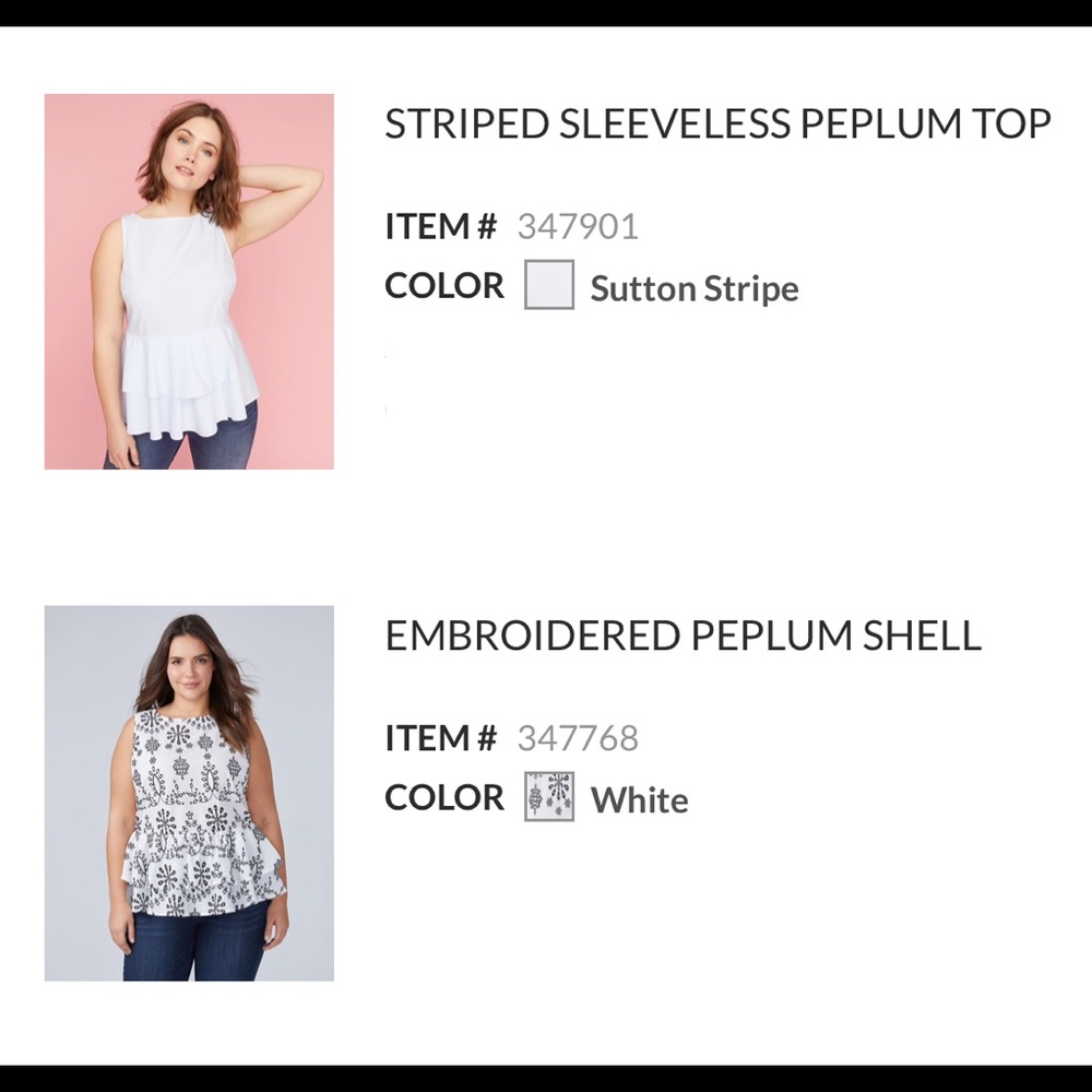 Lot of 2 peplum tops—EMBROIDERED SHELL & 
STRIPED